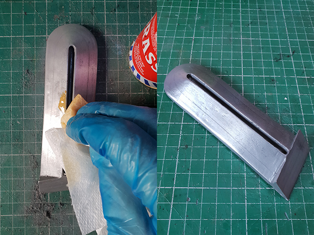 Polishing Cold Cast Aluminium Mandalorian Helmet Left Ear Cap with metal polish